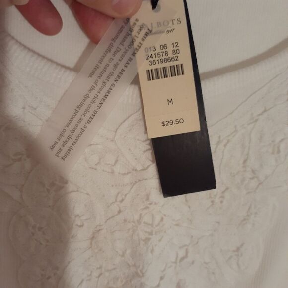 Talbots battenburg lace tank top shirt white cotton knit Summer medium m nwt new - Picture 4 of 4